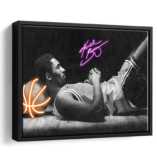 Neon Sign Effect Art  Kb Basketball Art Print, Framed Canvas Print Wall Art Decor, Floating Frame, Neon Effect Art