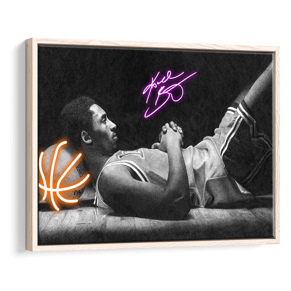 Neon Sign Effect Art  Kb Basketball Art Print, Framed Canvas Print Wall Art Decor, Floating Frame, Neon Effect Art