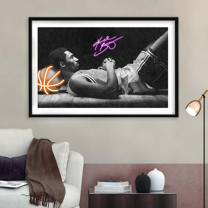 Neon Sign Effect Art  Kb Basketball Art Print, Framed Art Print Wall Decor, White Border, Framed Picture