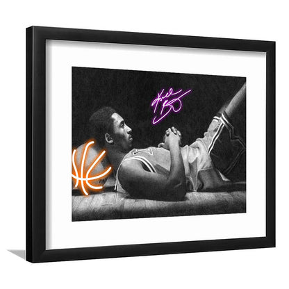 Neon Sign Effect Art  Kb Basketball Art Print, Framed Art Print Wall Decor, White Border, Framed Picture