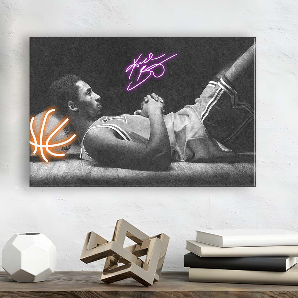Neon Sign Effect Art  Kb Basketball Art Print, Canvas Print Wall Art, Wall Decor, Neon Effect Art
