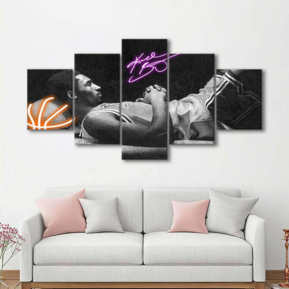 Neon Sign Effect Art  Kb Basketball Art Print, 5 Panel Mixed Canvas Print Wall Art, Home Decor, Neon Canvas