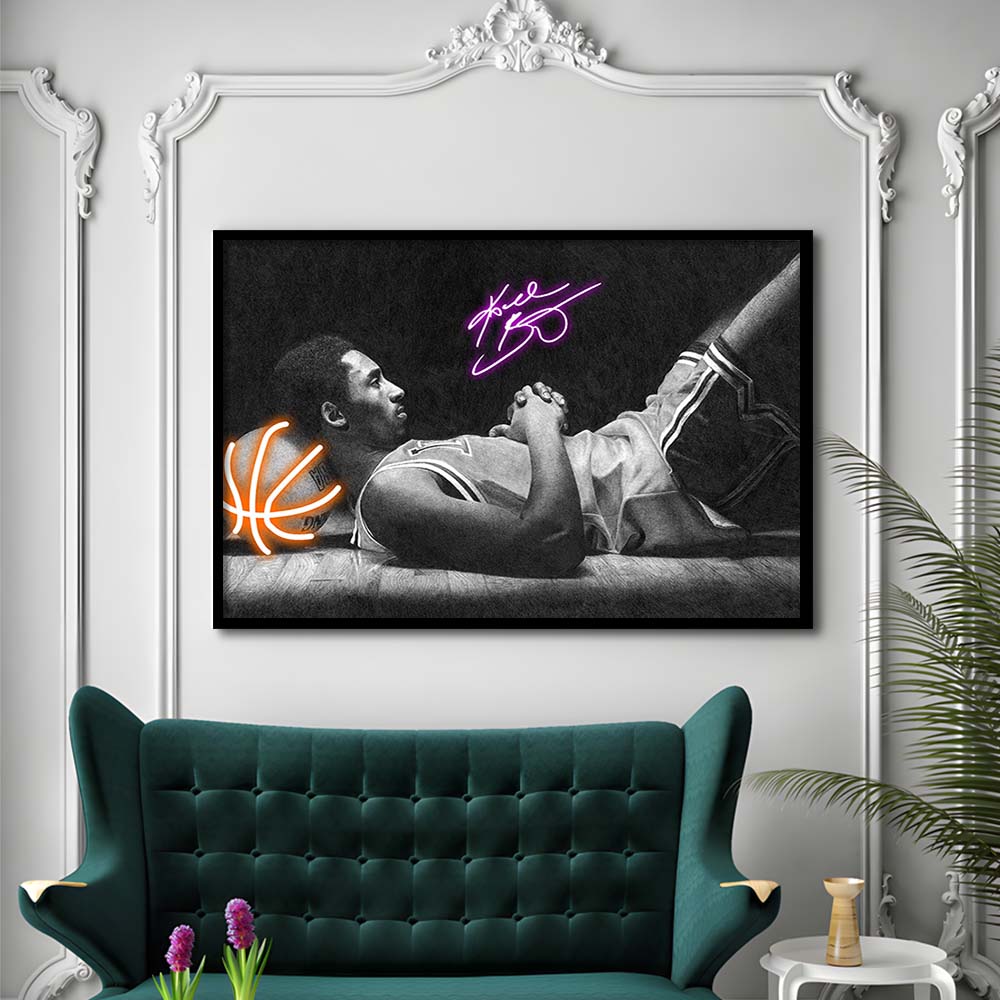 Neon Sign Effect Art  Kb Basketball Art Print, Framed Art Print Wall Decor, Neon Art Print, Picture Framed