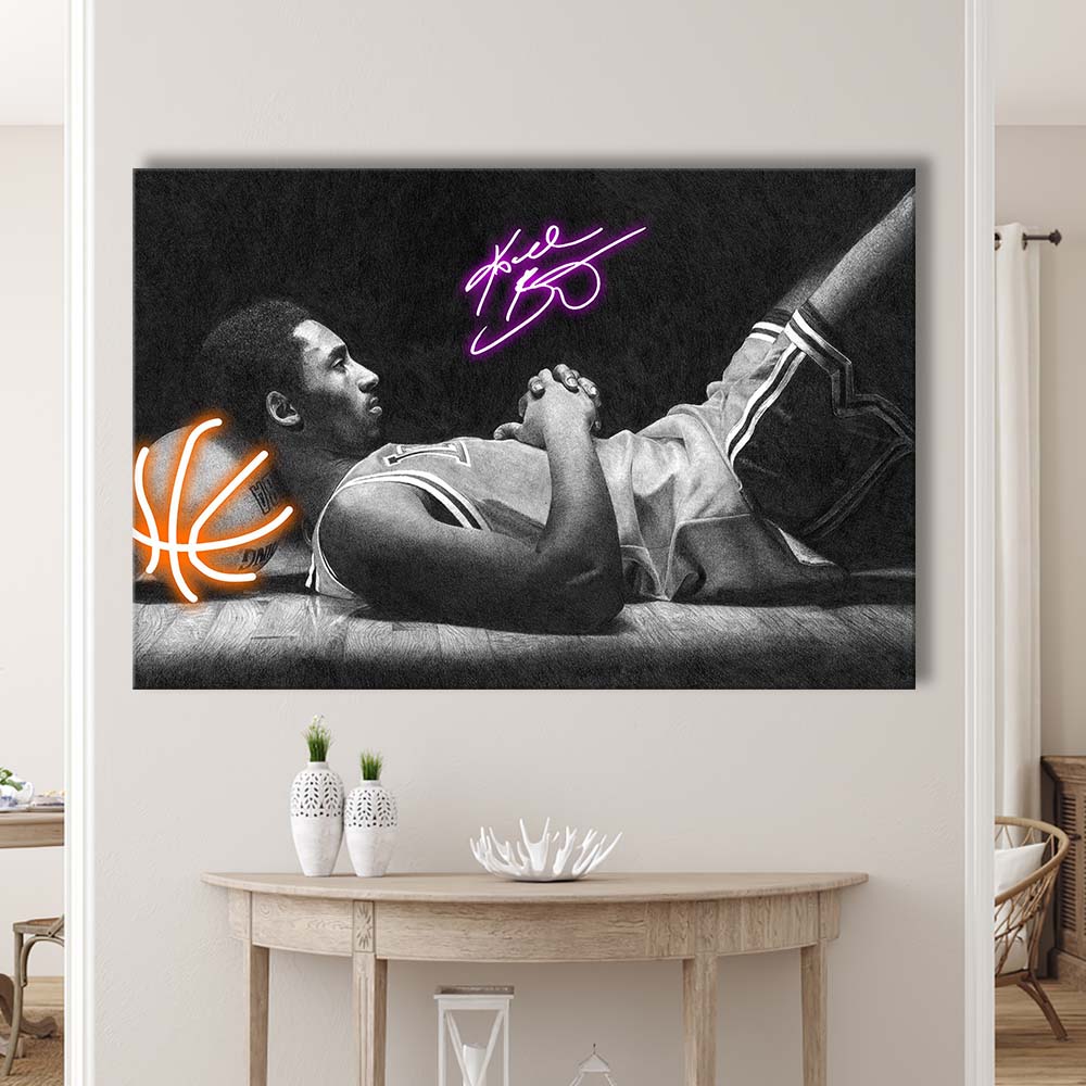 Neon Sign Effect Art  Kb Basketball Art Print, Canvas Print Wall Art, Wall Decor, Neon Effect Art