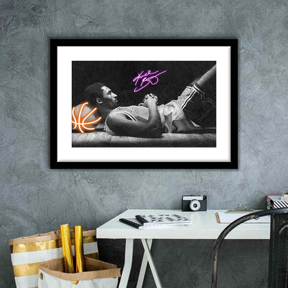 Neon Sign Effect Art  Kb Basketball Art Print, Framed Art Print Wall Decor, White Border, Framed Picture