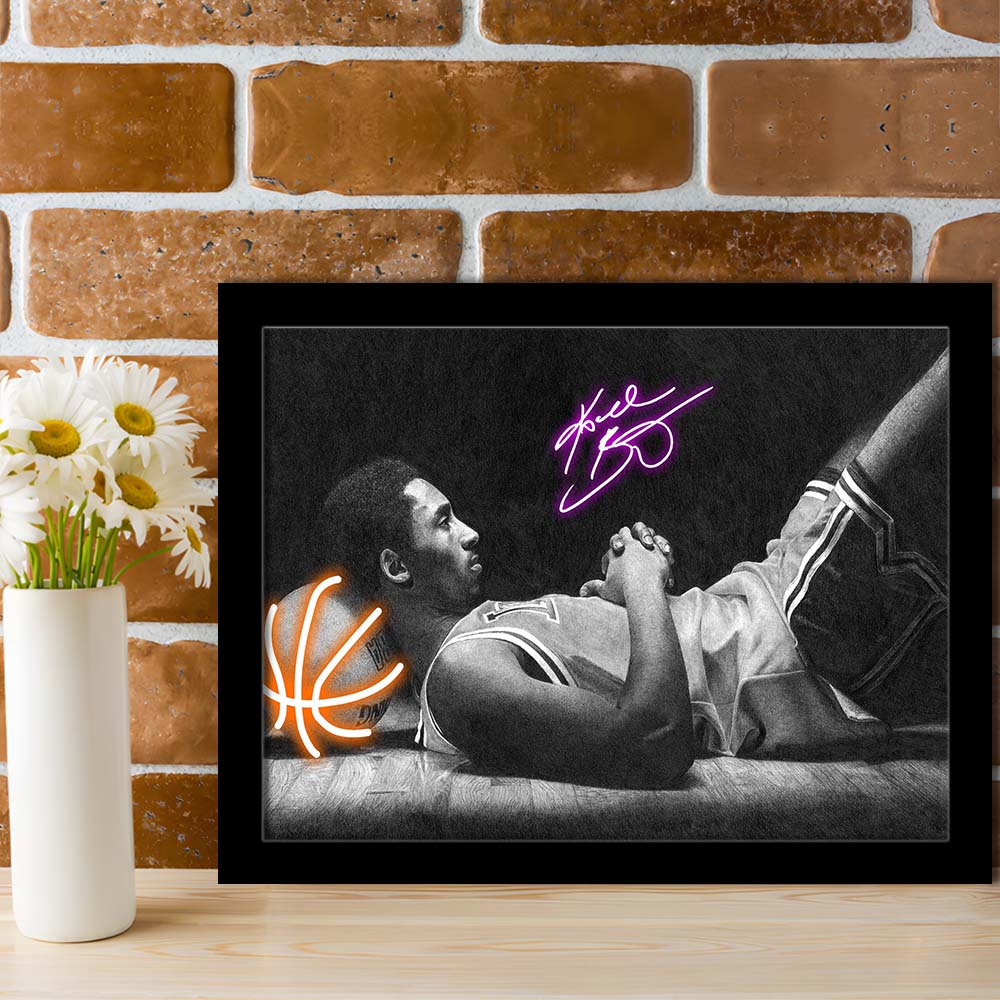 Neon Sign Effect Art  Kb Basketball Art Print, Framed Art Print Wall Decor, Neon Art Print, Picture Framed