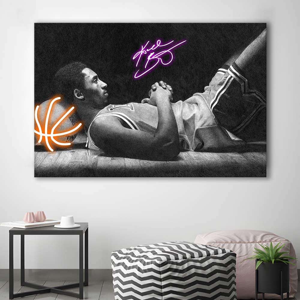 Neon Sign Effect Art  Kb Basketball Art Print, Canvas Print Wall Art, Wall Decor, Neon Effect Art