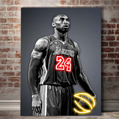 Neon Sign Effect Effect Art KB #24 Basketball, Canvas Print, Luxury Wall Art Decor, Modern Art