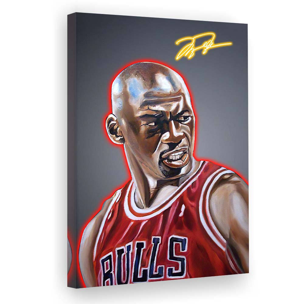 Neon Sign Effect Effect Art MJ Basketball, Canvas Print, Luxury Wall Art Decor, Modern Art