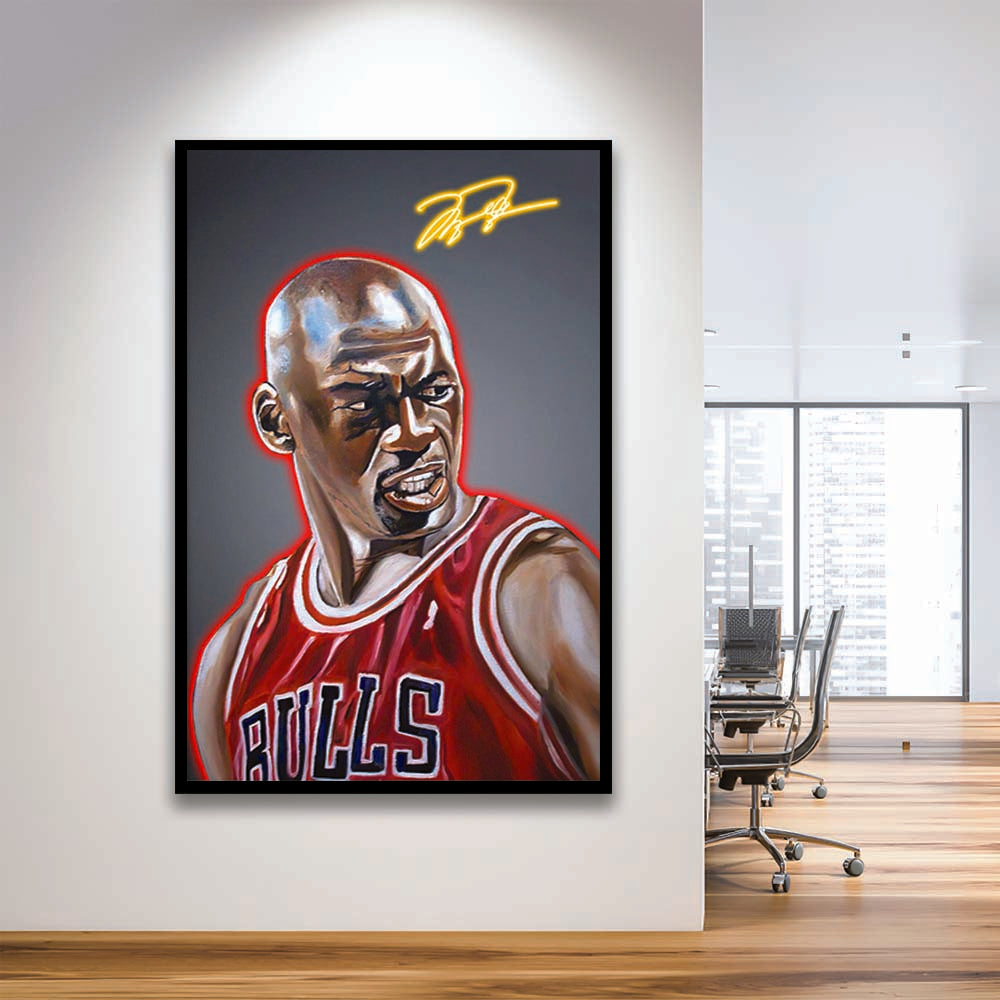 Neon Sign Effect Effect Art MJ Basketball, Framed Art Print, Picture Framed Wall Art Decor