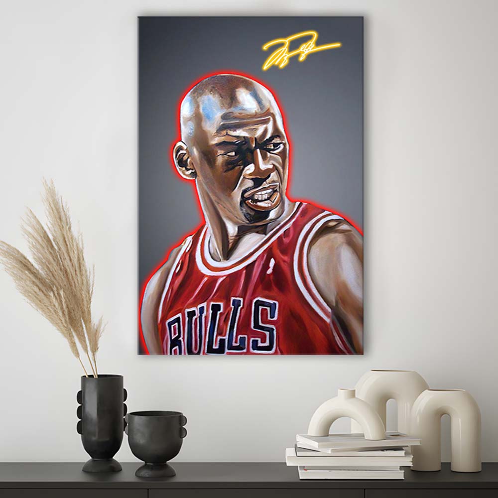Neon Sign Effect Effect Art MJ Basketball, Canvas Print, Luxury Wall Art Decor, Modern Art