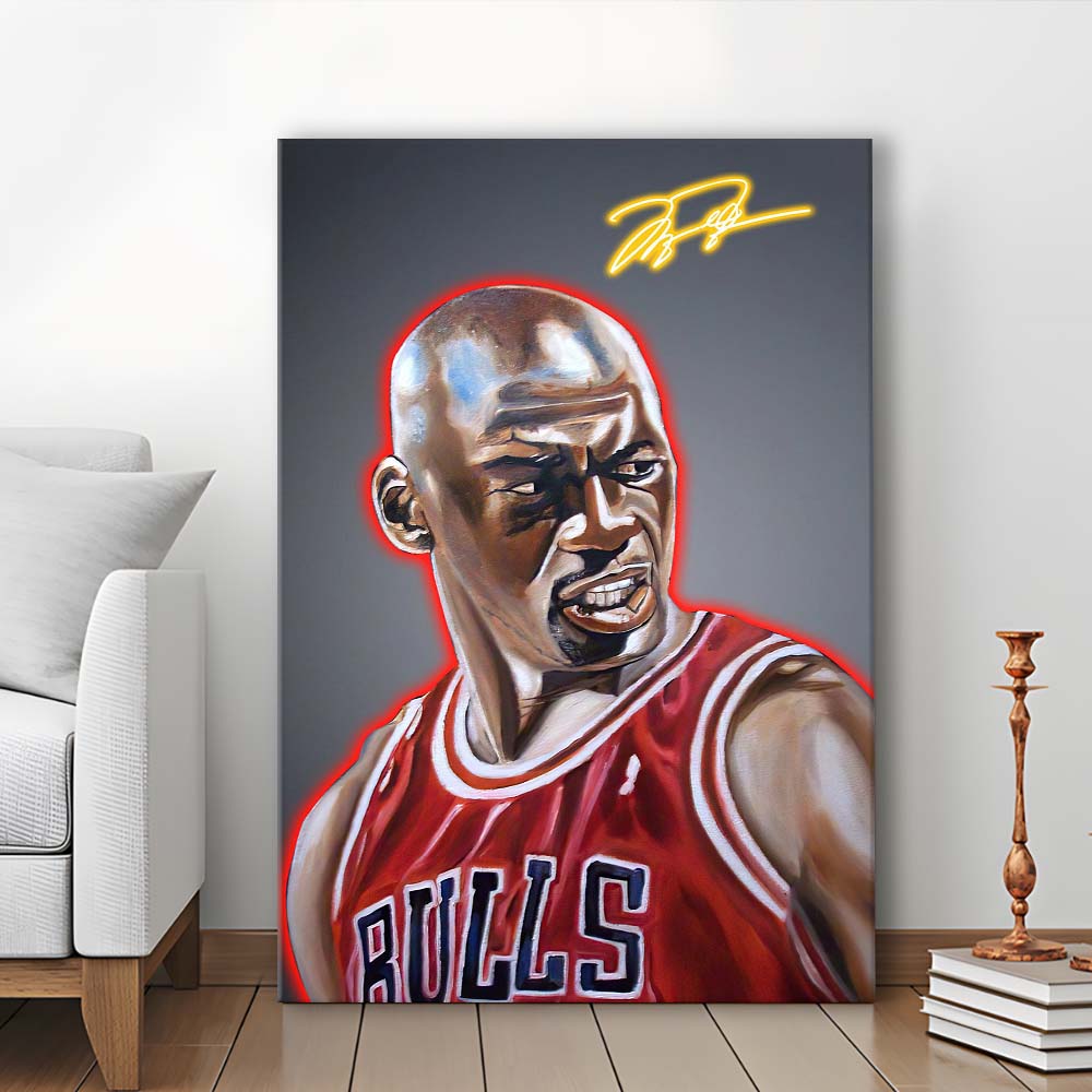 Neon Sign Effect Effect Art MJ Basketball, Canvas Print, Luxury Wall Art Decor, Modern Art