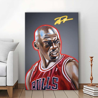 Neon Sign Effect Effect Art MJ Basketball, Canvas Print, Luxury Wall Art Decor, Modern Art