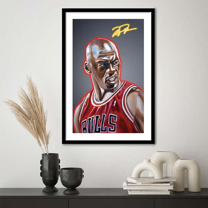 Neon Sign Effect Effect Art MJ Basketball, Framed Art Print, Luxury Pictures Framed, White Border