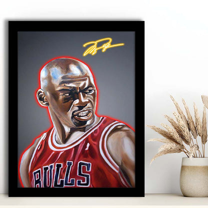 Neon Sign Effect Effect Art MJ Basketball, Framed Art Print, Picture Framed Wall Art Decor