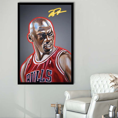 Neon Sign Effect Effect Art MJ Basketball, Framed Art Print, Picture Framed Wall Art Decor