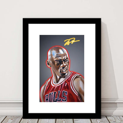 Neon Sign Effect Effect Art MJ Basketball, Framed Art Print, Luxury Pictures Framed, White Border