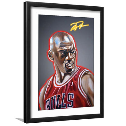 Neon Sign Effect Effect Art MJ Basketball, Framed Art Print, Luxury Pictures Framed, White Border