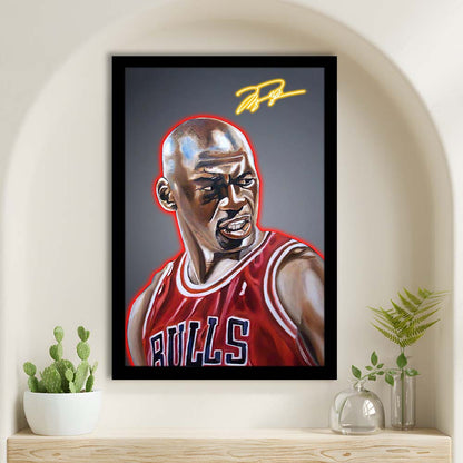 Neon Sign Effect Effect Art MJ Basketball, Framed Art Print, Picture Framed Wall Art Decor