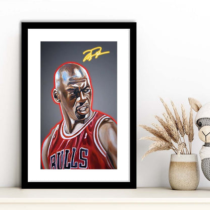 Neon Sign Effect Effect Art MJ Basketball, Framed Art Print, Luxury Pictures Framed, White Border