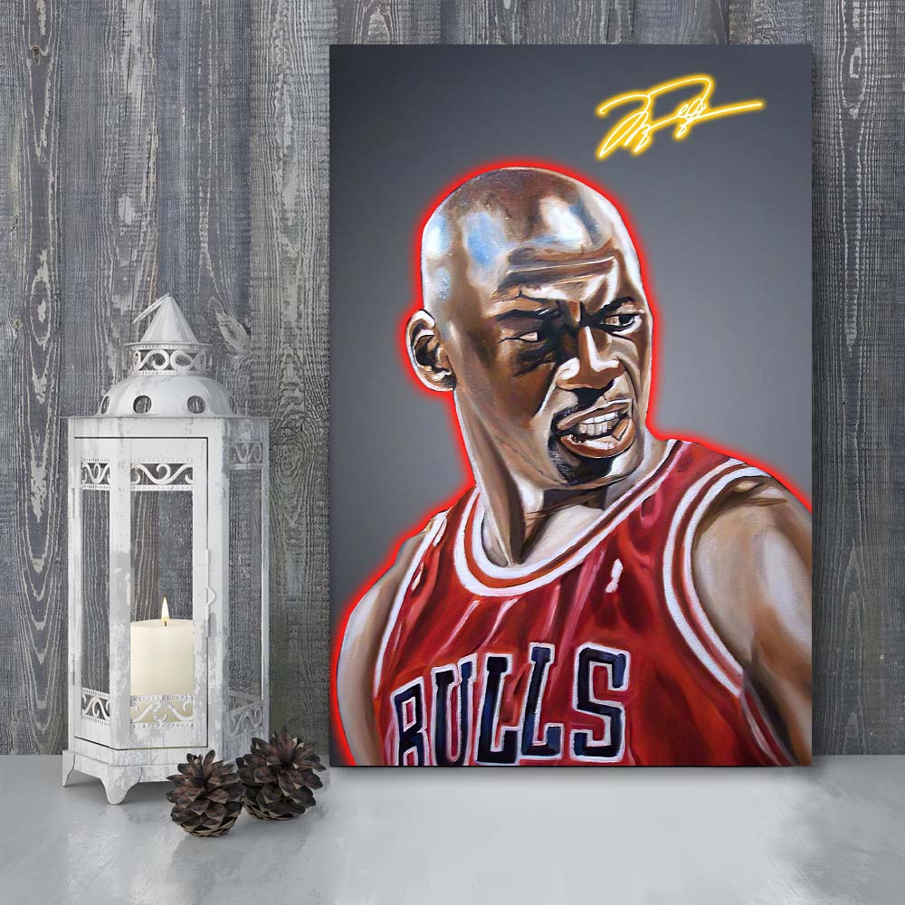 Neon Sign Effect Effect Art MJ Basketball, Canvas Print, Luxury Wall Art Decor, Modern Art