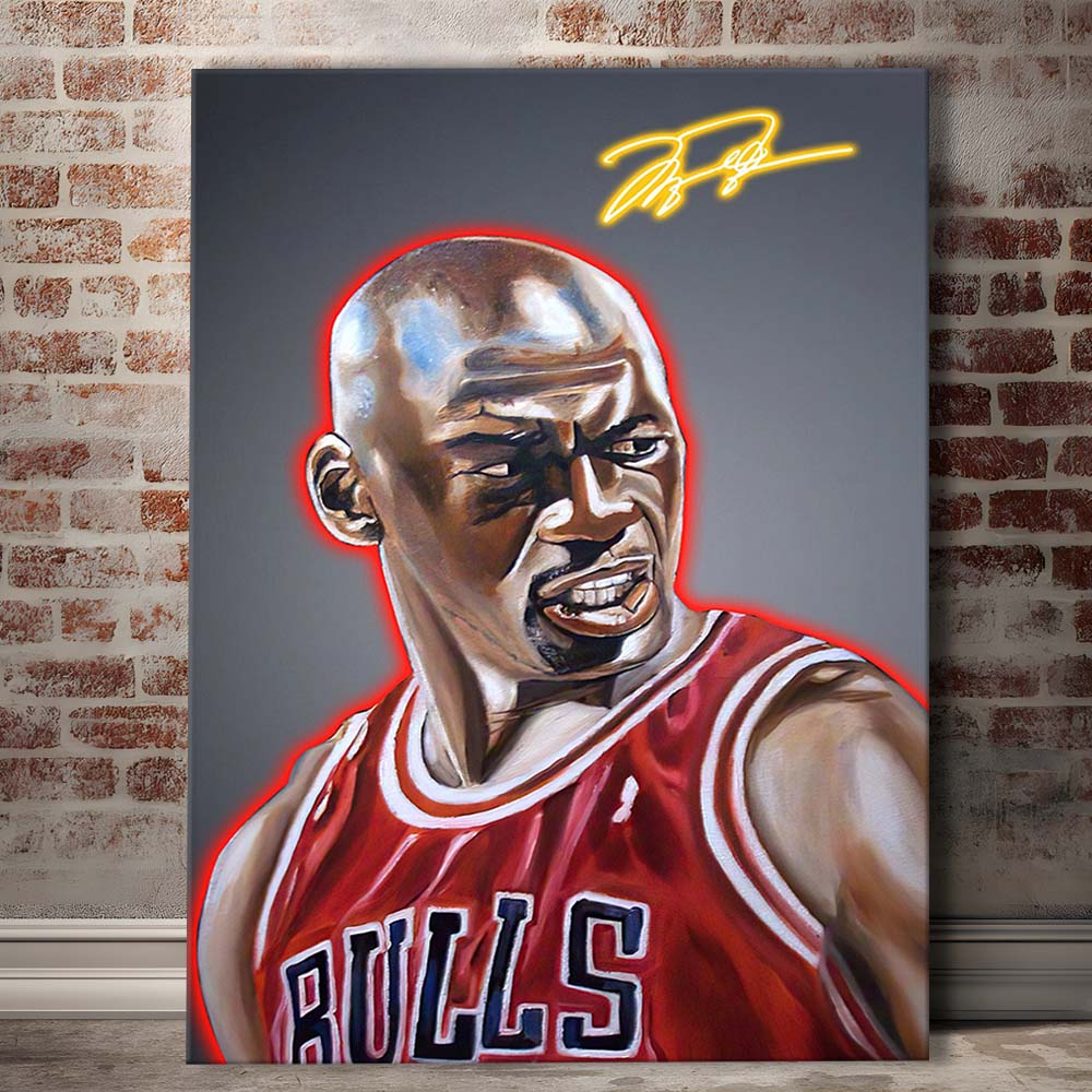 Neon Sign Effect Effect Art MJ Basketball, Canvas Print, Luxury Wall Art Decor, Modern Art