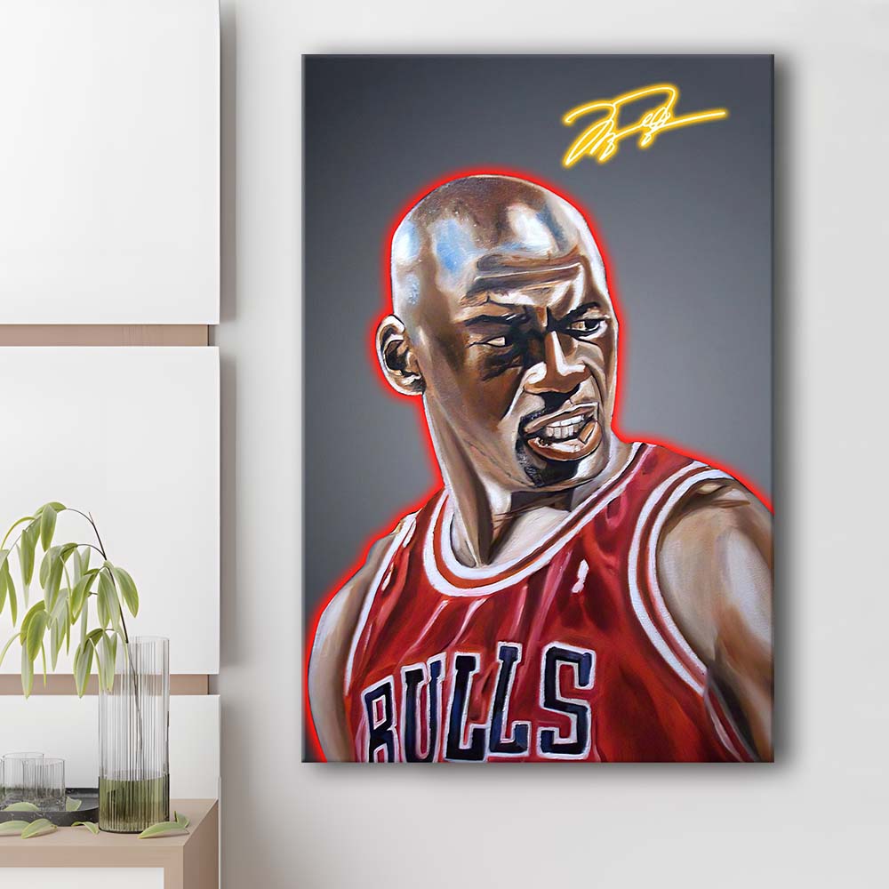 Neon Sign Effect Effect Art MJ Basketball, Canvas Print, Luxury Wall Art Decor, Modern Art