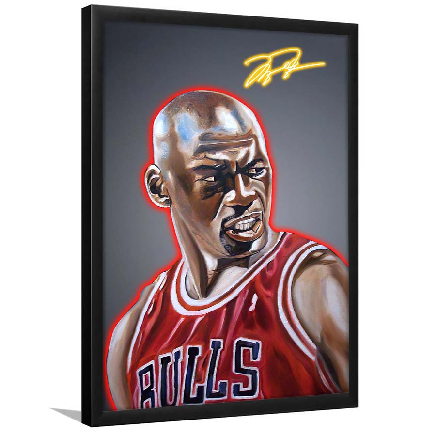 Neon Sign Effect Effect Art MJ Basketball, Framed Art Print, Picture Framed Wall Art Decor