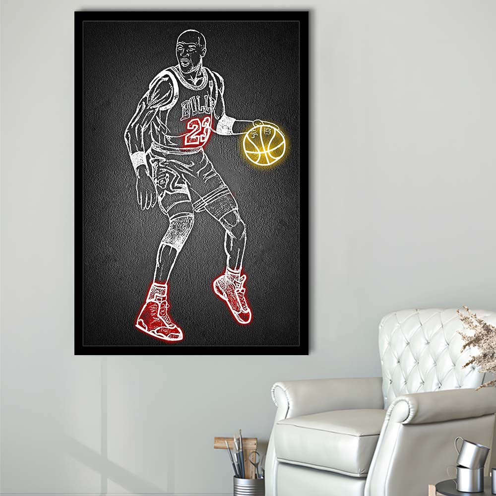 Neon Sign Effect Effect Art MJ, Framed Art Print, Picture Framed Wall Art Decor