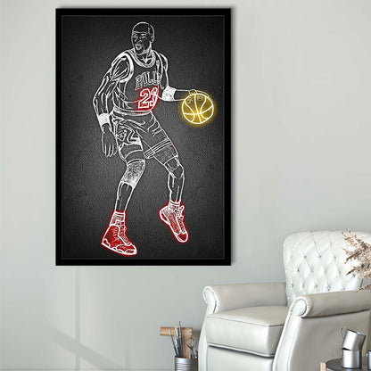 Neon Sign Effect Effect Art MJ, Framed Art Print, Picture Framed Wall Art Decor