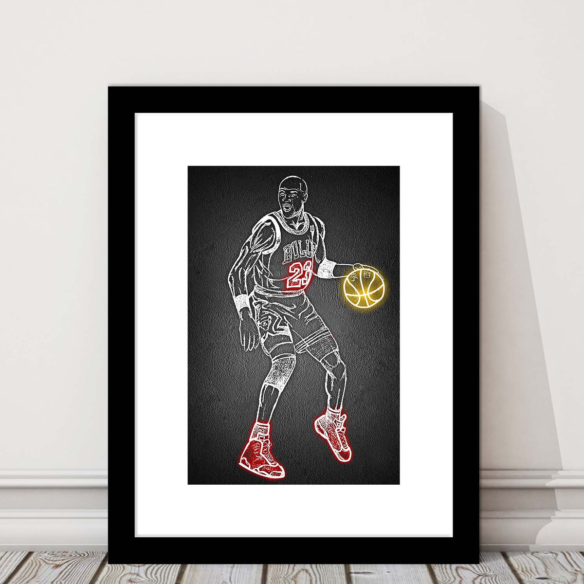 Neon Sign Effect Effect Art MJ, Framed Art Print, Luxury Pictures Framed, White Border