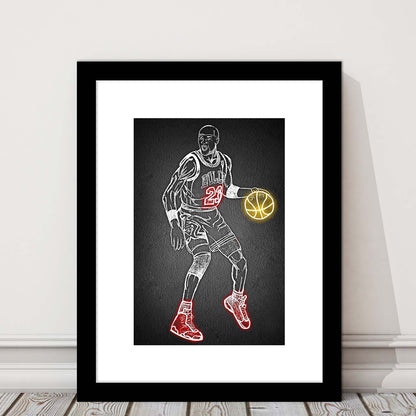 Neon Sign Effect Effect Art MJ, Framed Art Print, Luxury Pictures Framed, White Border