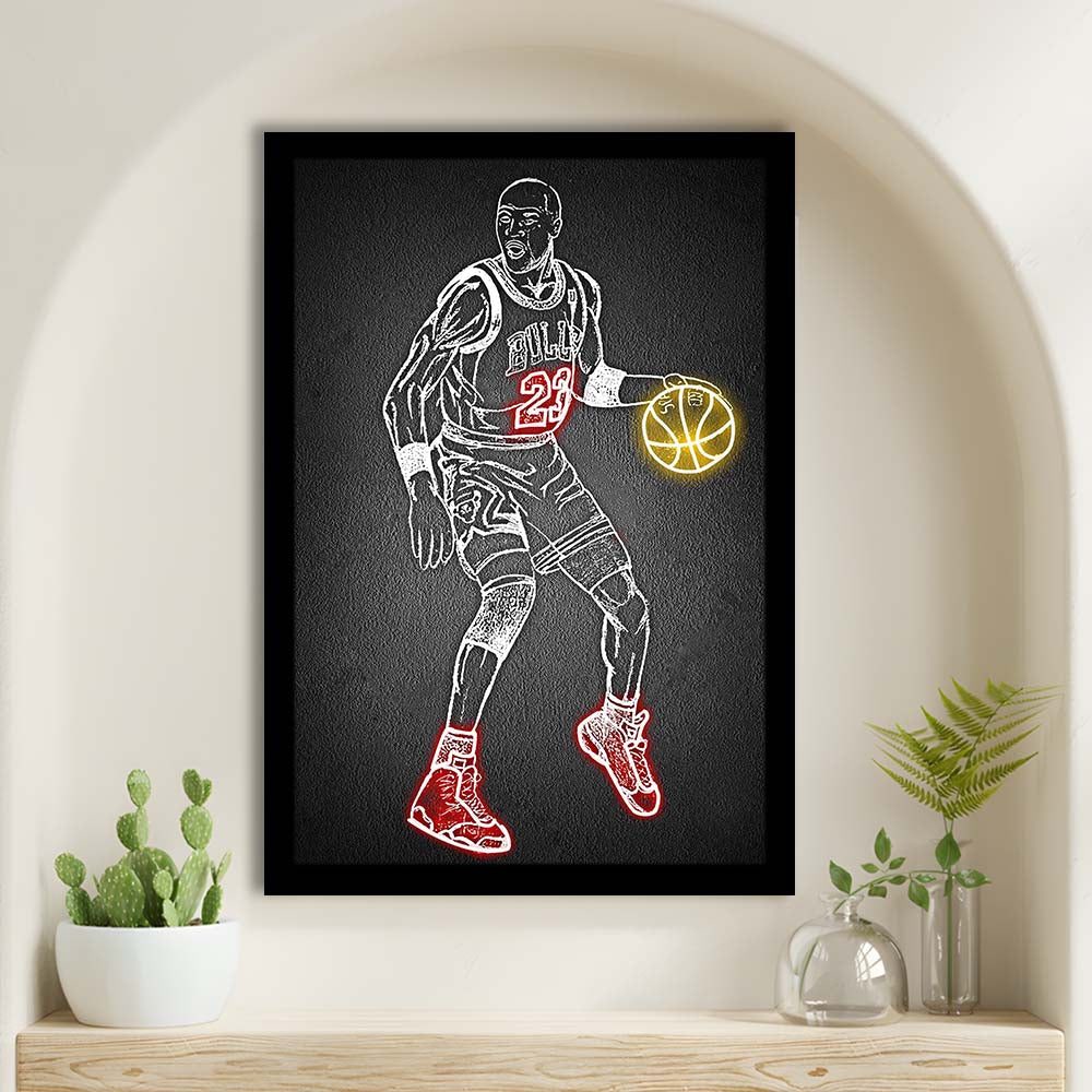 Neon Sign Effect Effect Art MJ, Framed Art Print, Picture Framed Wall Art Decor