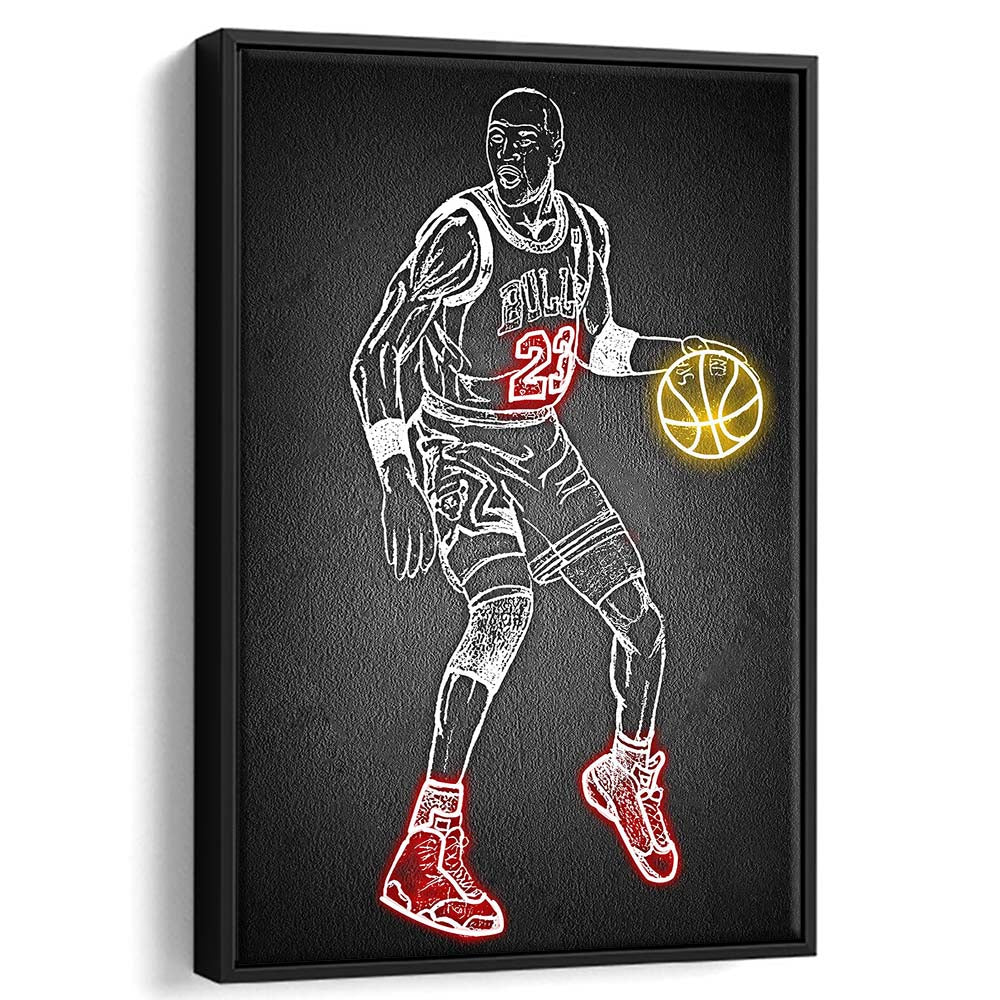Neon Sign Effect Effect Art MJ, Framed Canvas Print, Floating Frame, Luxury Wall Art Decor