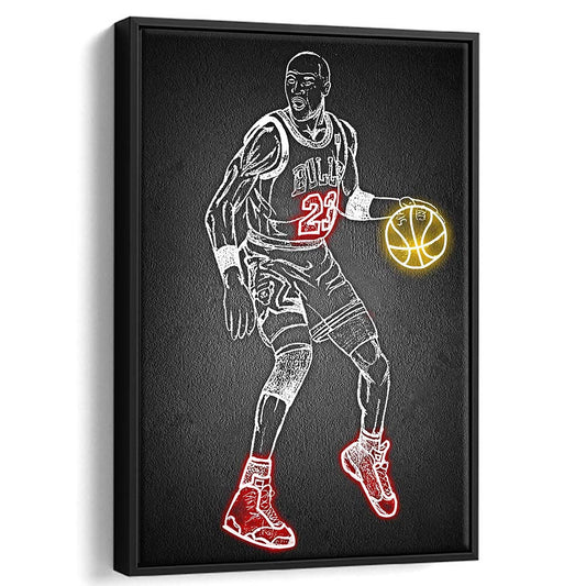 Neon Sign Effect Effect Art MJ, Framed Canvas Print, Floating Frame, Luxury Wall Art Decor
