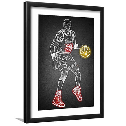 Neon Sign Effect Effect Art MJ, Framed Art Print, Luxury Pictures Framed, White Border