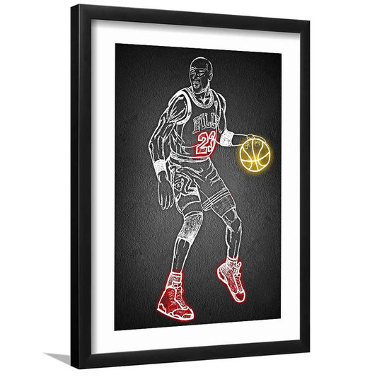 Neon Sign Effect Effect Art MJ, Framed Art Print, Luxury Pictures Framed, White Border