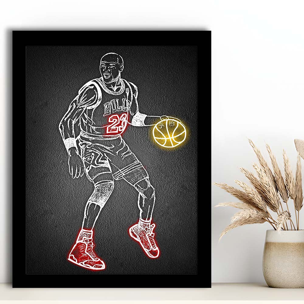 Neon Sign Effect Effect Art MJ, Framed Art Print, Picture Framed Wall Art Decor
