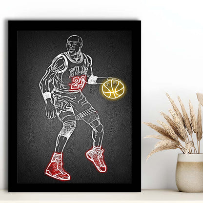Neon Sign Effect Effect Art MJ, Framed Art Print, Picture Framed Wall Art Decor