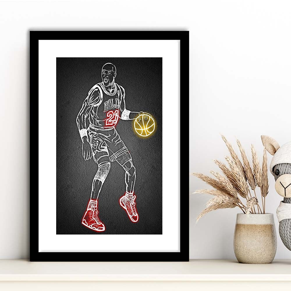Neon Sign Effect Effect Art MJ, Framed Art Print, Luxury Pictures Framed, White Border