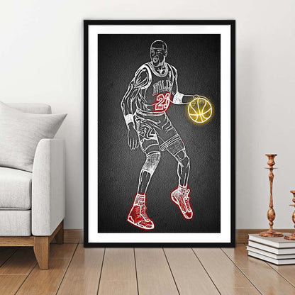 Neon Sign Effect Effect Art MJ, Framed Art Print, Luxury Pictures Framed, White Border