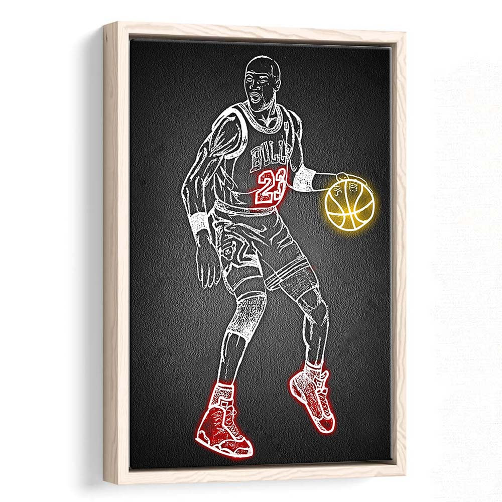 Neon Sign Effect Effect Art MJ, Framed Canvas Print, Floating Frame, Luxury Wall Art Decor