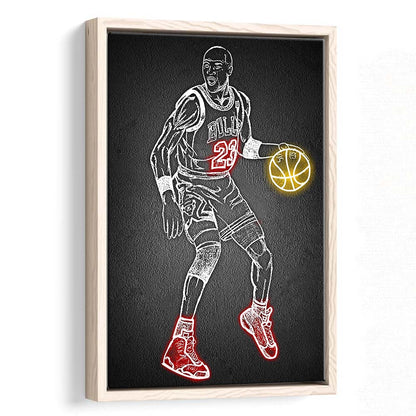 Neon Sign Effect Effect Art MJ, Framed Canvas Print, Floating Frame, Luxury Wall Art Decor