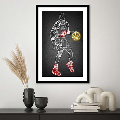 Neon Sign Effect Effect Art MJ, Framed Art Print, Luxury Pictures Framed, White Border