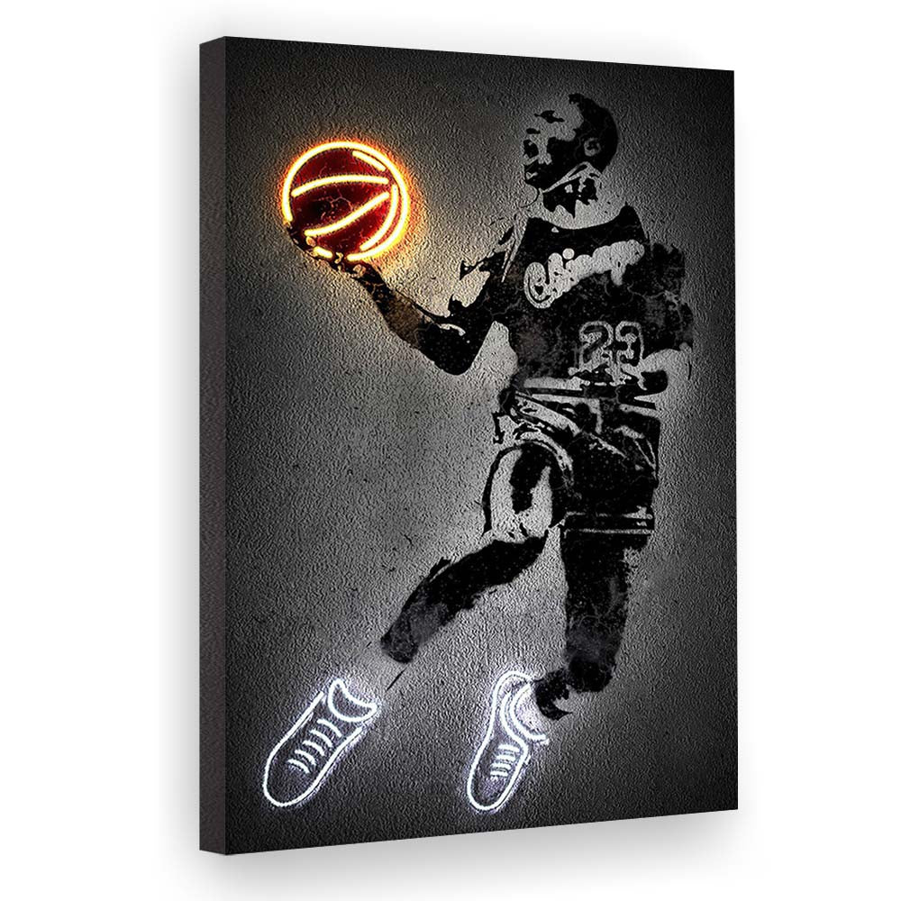 Neon Sign Effect Effect Art MJ Jordan Basketball, Canvas Print, Luxury Wall Art Decor, Modern Art
