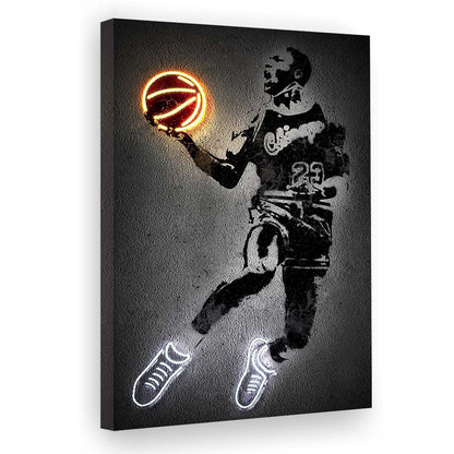 Neon Sign Effect Effect Art MJ Jordan Basketball, Canvas Print, Luxury Wall Art Decor, Modern Art