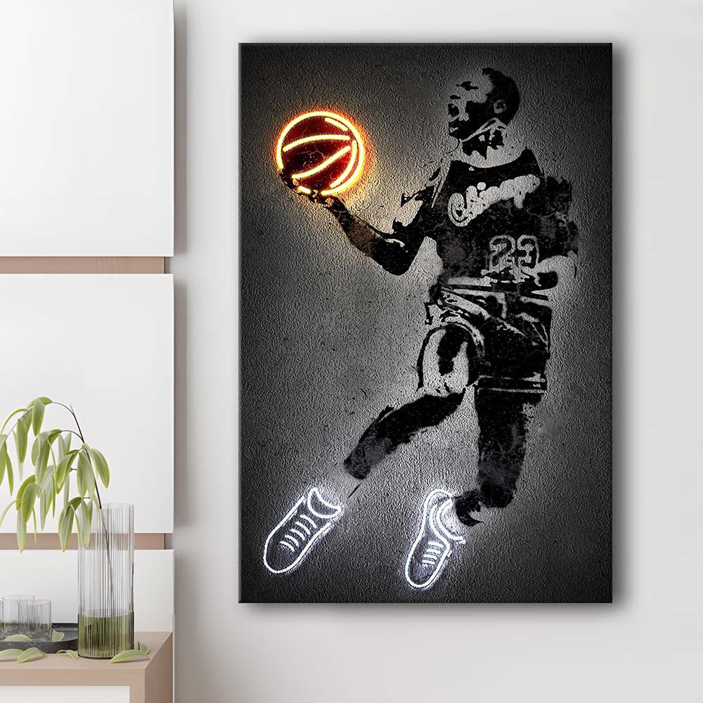Neon Sign Effect Effect Art MJ Jordan Basketball, Canvas Print, Luxury Wall Art Decor, Modern Art
