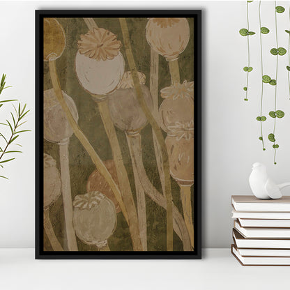 Neutral Abstract Floral Oil Painting Muted Botanical Framed Canvas Print Wall Art, Gallery Framed Canvas Print Wall Art