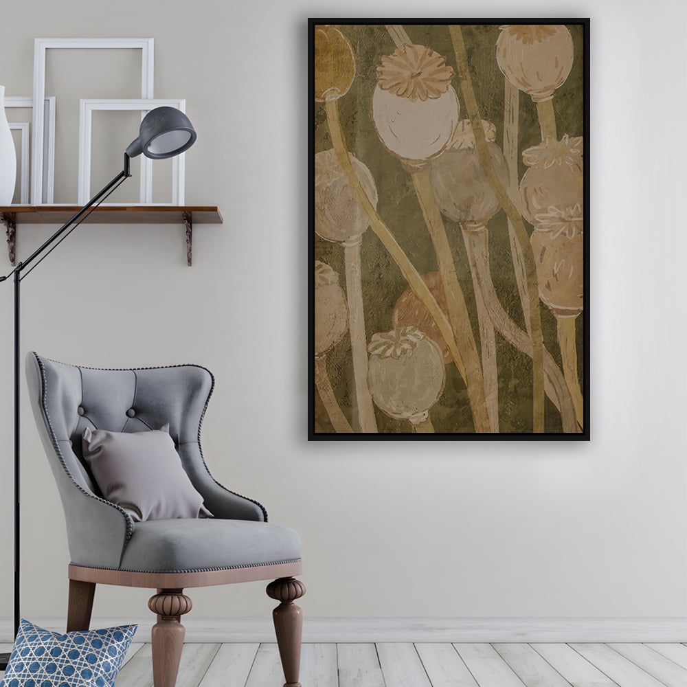 Neutral Abstract Floral Oil Painting Muted Botanical Framed Canvas Print Wall Art, Gallery Framed Canvas Print Wall Art