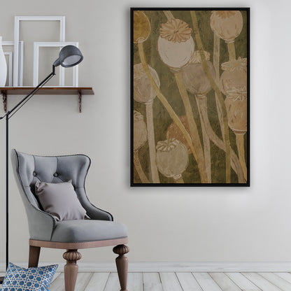 Neutral Abstract Floral Oil Painting Muted Botanical Framed Canvas Print Wall Art, Gallery Framed Canvas Print Wall Art